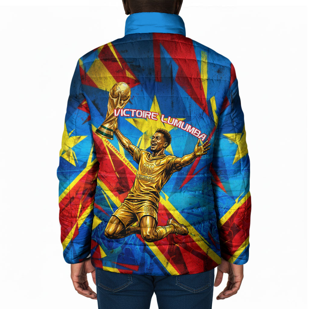 DR Congo Patrice Lumumba Football Victory Padded Jacket African Pride Leopard And Flag
