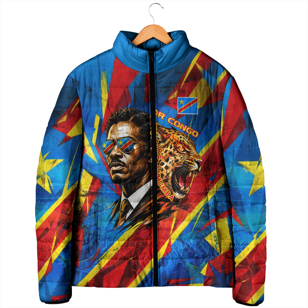 DR Congo Patrice Lumumba Football Victory Padded Jacket African Pride Leopard And Flag