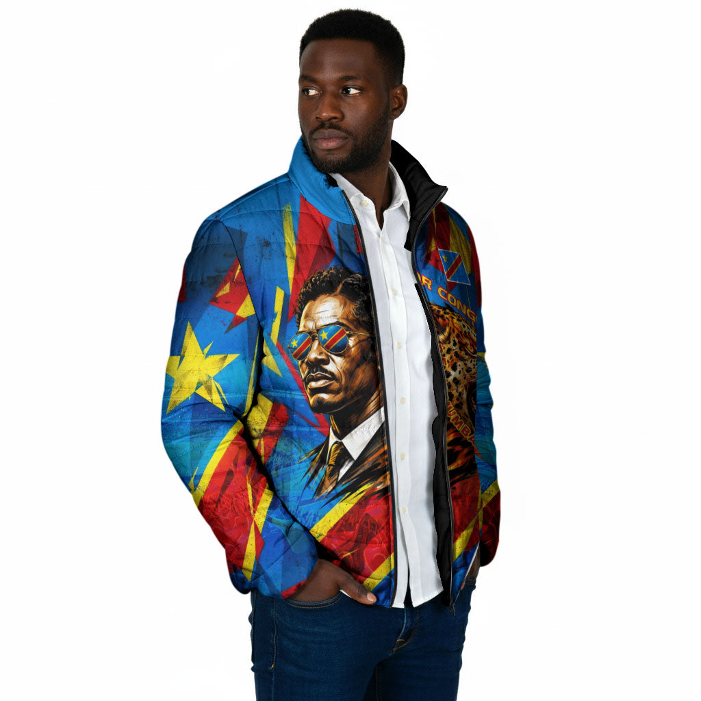 DR Congo Patrice Lumumba Football Victory Padded Jacket African Pride Leopard And Flag