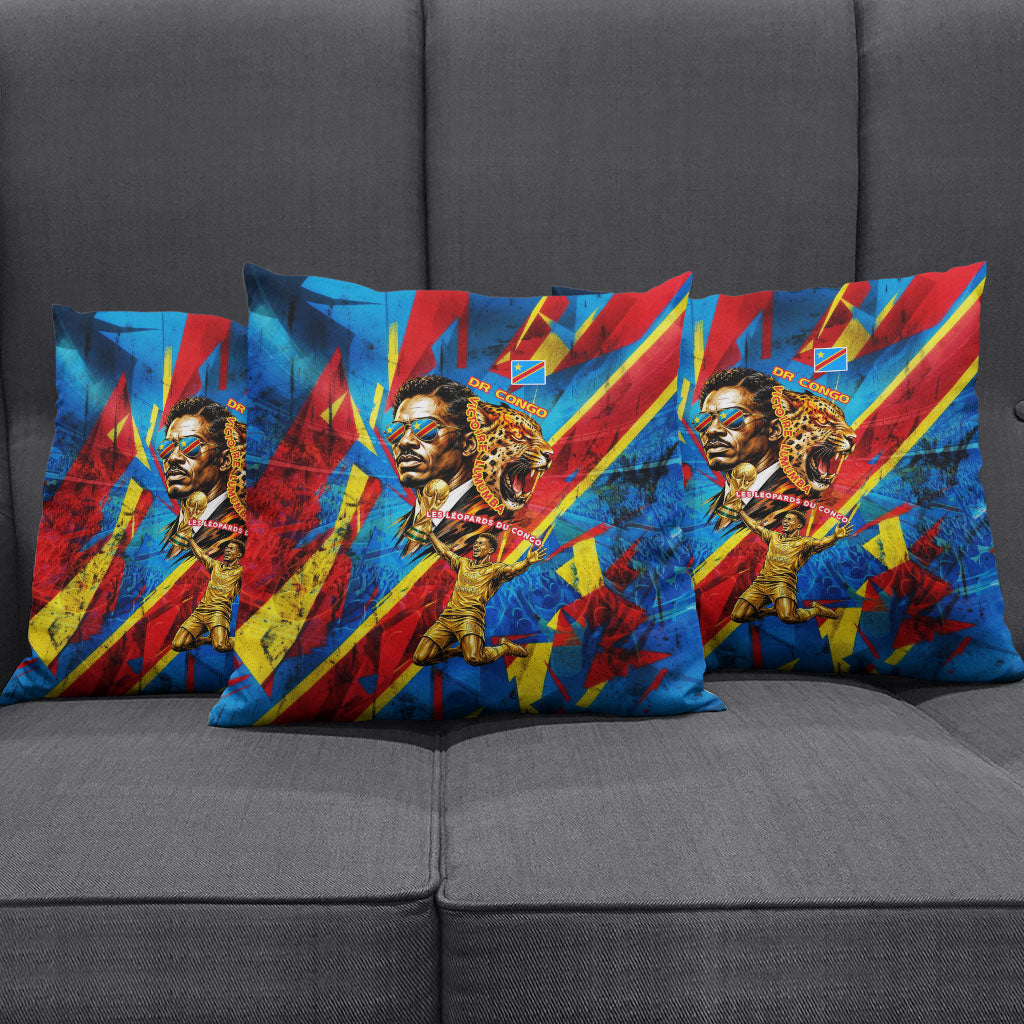 DR Congo Patrice Lumumba Football Victory Pillow Cover African Pride Leopard And Flag