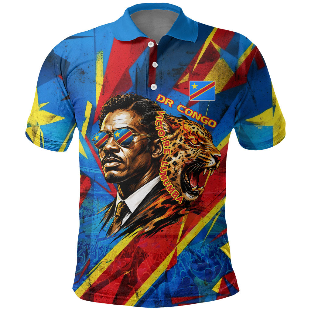 DR Congo Patrice Lumumba Football Victory Polo Shirt African Pride Leopard And Flag