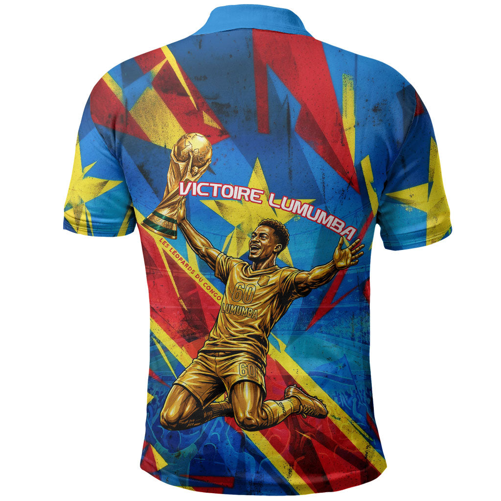 DR Congo Patrice Lumumba Football Victory Polo Shirt African Pride Leopard And Flag