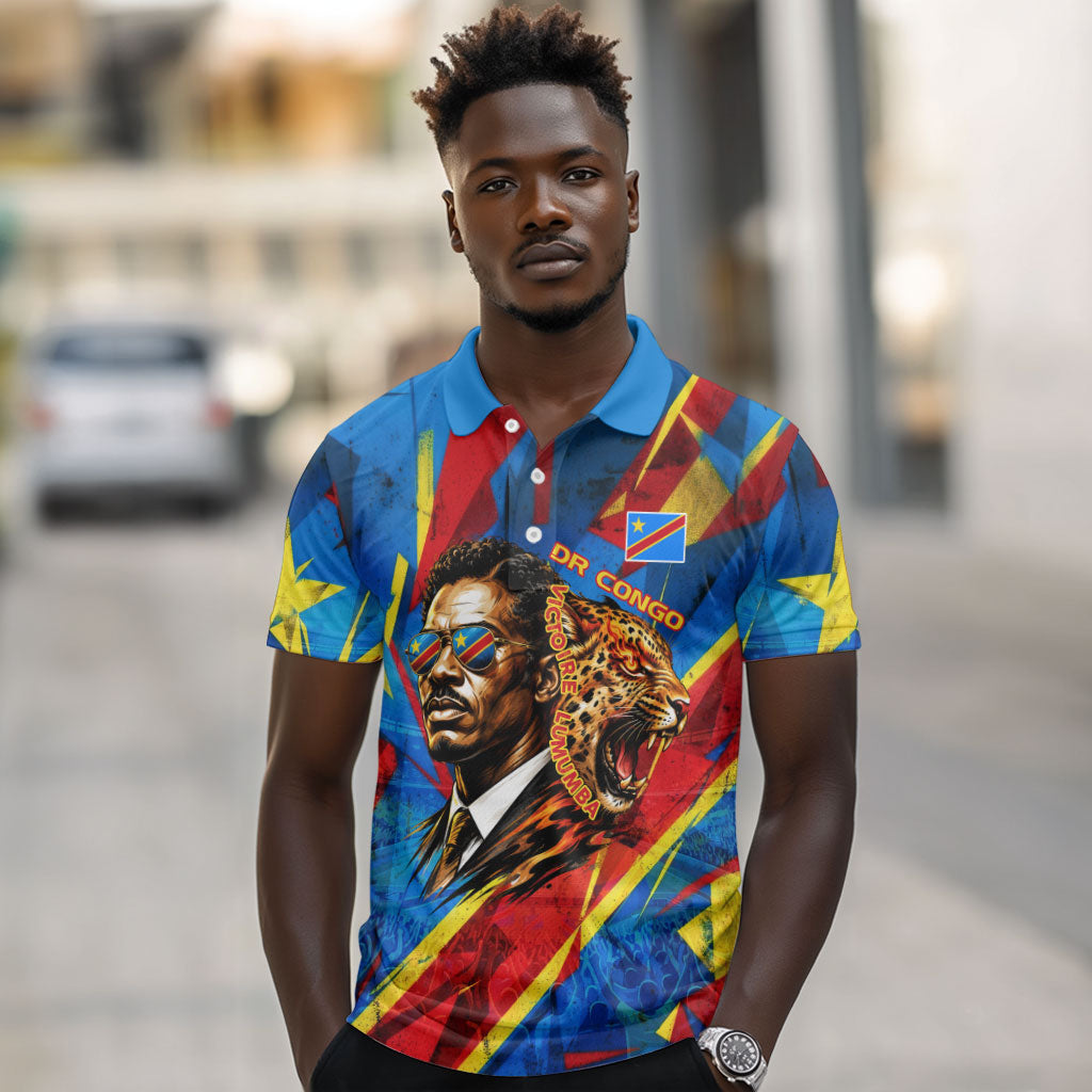 DR Congo Patrice Lumumba Football Victory Polo Shirt African Pride Leopard And Flag