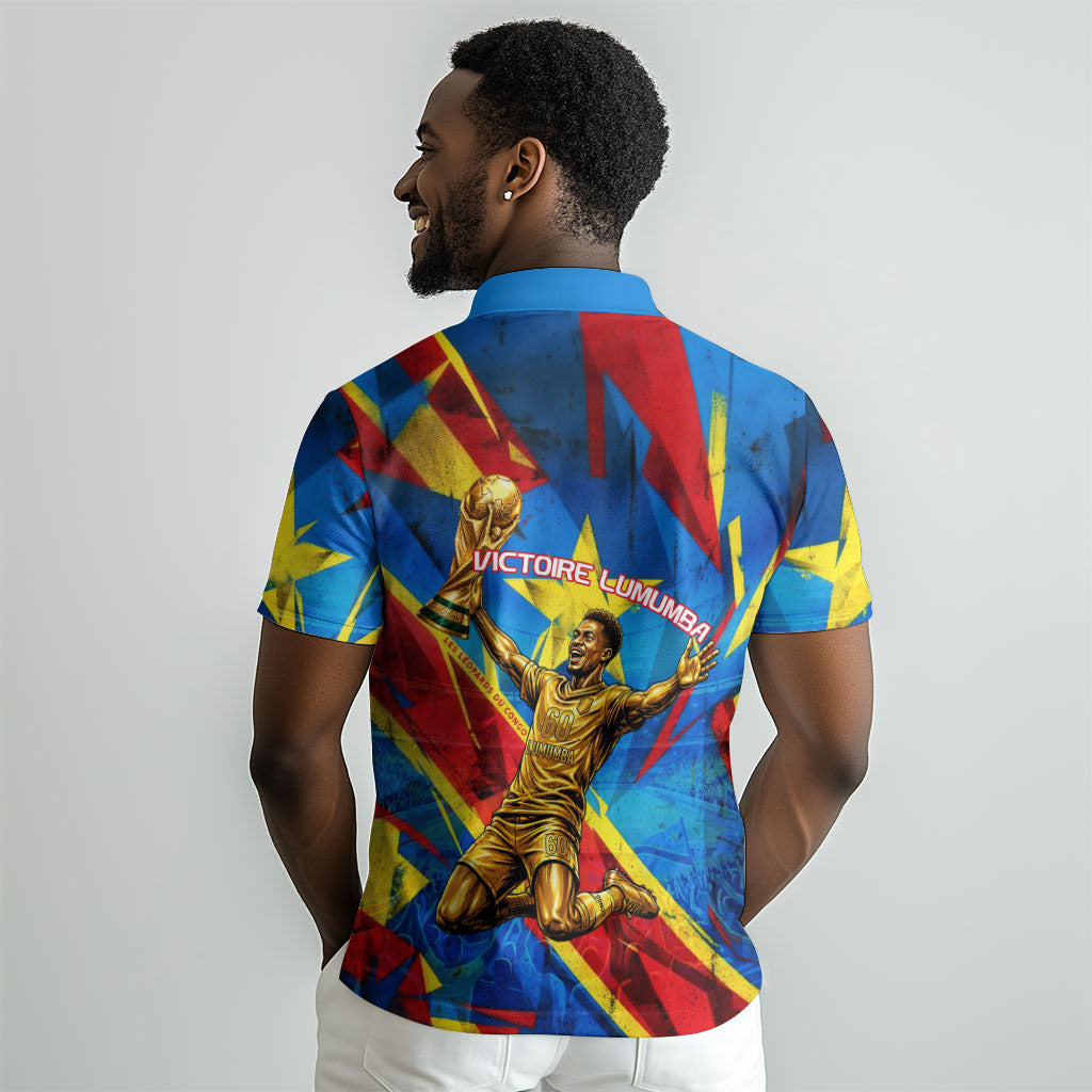 DR Congo Patrice Lumumba Football Victory Polo Shirt African Pride Leopard And Flag