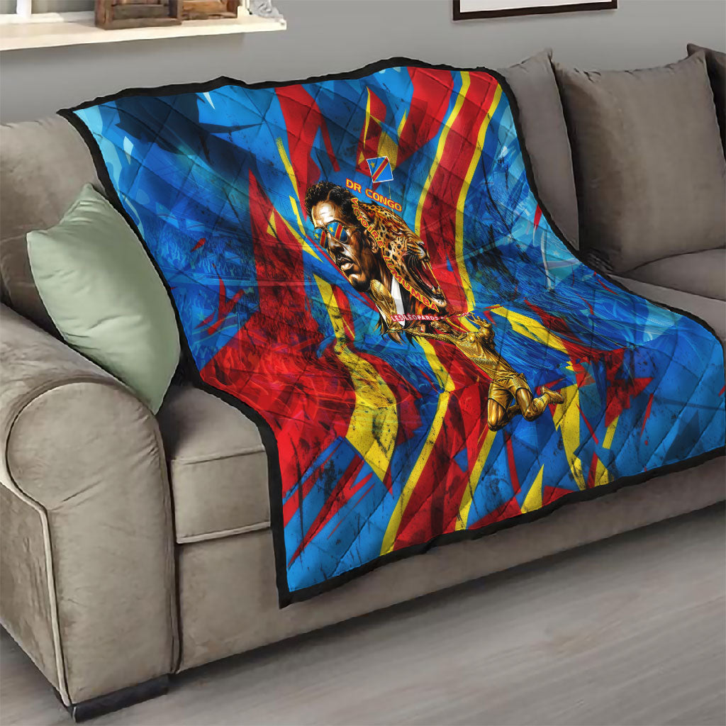 DR Congo Patrice Lumumba Football Victory Quilt African Pride Leopard And Flag