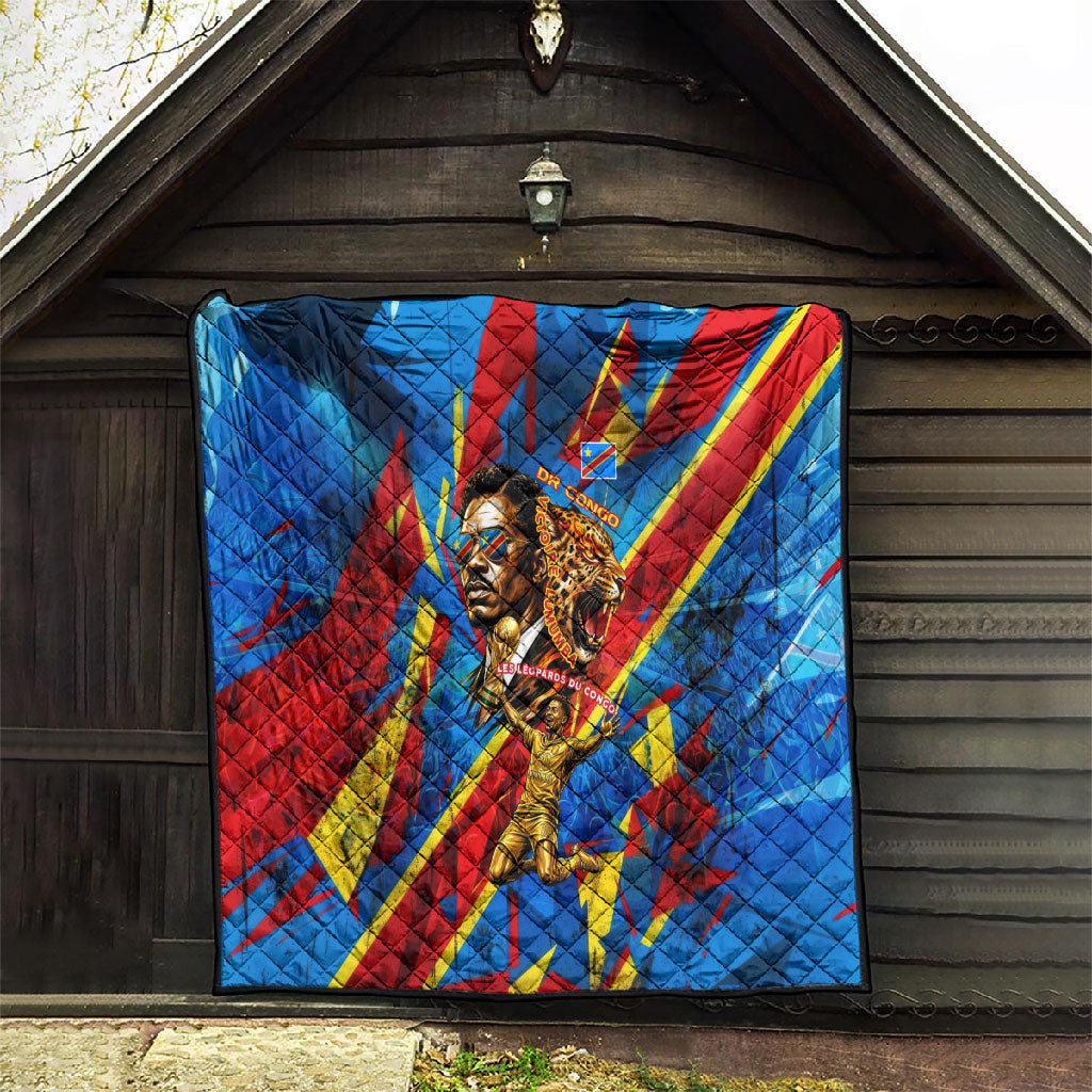 DR Congo Patrice Lumumba Football Victory Quilt African Pride Leopard And Flag