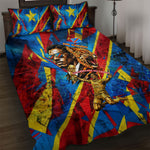 DR Congo Patrice Lumumba Football Victory Quilt Bed Set African Pride Leopard And Flag