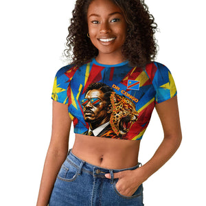 DR Congo Patrice Lumumba Football Victory Raglan Cropped T shirt African Pride Leopard And Flag
