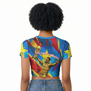 DR Congo Patrice Lumumba Football Victory Raglan Cropped T shirt African Pride Leopard And Flag