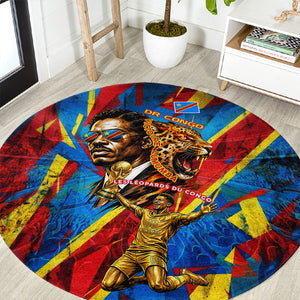 DR Congo Patrice Lumumba Football Victory Round Carpet African Pride Leopard And Flag