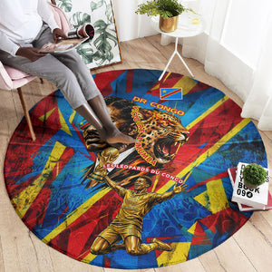 DR Congo Patrice Lumumba Football Victory Round Carpet African Pride Leopard And Flag