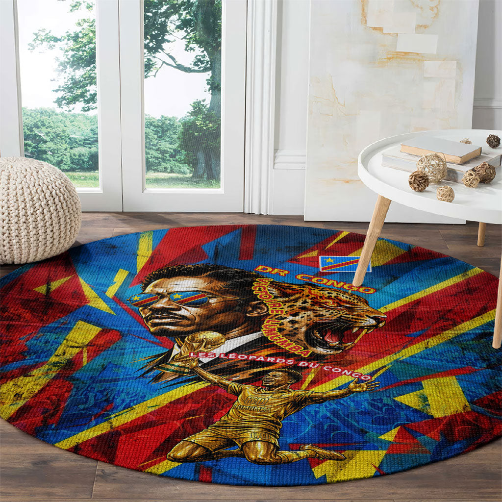 DR Congo Patrice Lumumba Football Victory Round Carpet African Pride Leopard And Flag