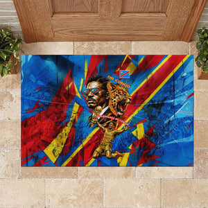 DR Congo Patrice Lumumba Football Victory Rubber Doormat African Pride Leopard And Flag