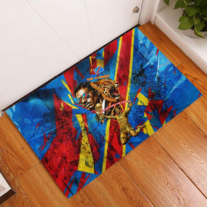 DR Congo Patrice Lumumba Football Victory Rubber Doormat African Pride Leopard And Flag