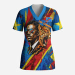 DR Congo Patrice Lumumba Football Victory Scrub Top African Pride Leopard And Flag