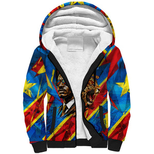 DR Congo Patrice Lumumba Football Victory Sherpa Hoodie African Pride Leopard And Flag