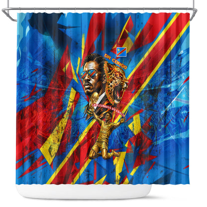 DR Congo Patrice Lumumba Football Victory Shower Curtain African Pride Leopard And Flag