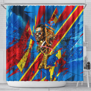 DR Congo Patrice Lumumba Football Victory Shower Curtain African Pride Leopard And Flag