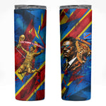 DR Congo Patrice Lumumba Football Victory Skinny Tumbler African Pride Leopard And Flag