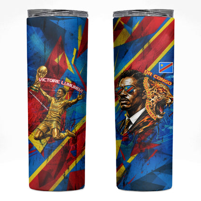 DR Congo Patrice Lumumba Football Victory Skinny Tumbler African Pride Leopard And Flag
