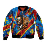 DR Congo Patrice Lumumba Football Victory Sleeve Zip Bomber Jacket African Pride Leopard And Flag