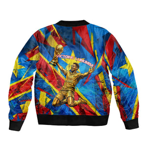 DR Congo Patrice Lumumba Football Victory Sleeve Zip Bomber Jacket African Pride Leopard And Flag