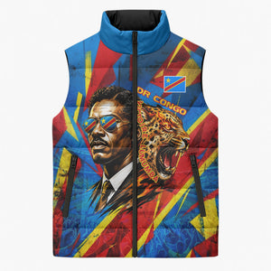 DR Congo Patrice Lumumba Football Victory Sleeveless Puffer Jacket African Pride Leopard And Flag