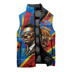 DR Congo Patrice Lumumba Football Victory Sleeveless Puffer Jacket African Pride Leopard And Flag