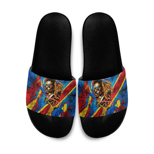 DR Congo Patrice Lumumba Football Victory Slide Sandals African Pride Leopard And Flag