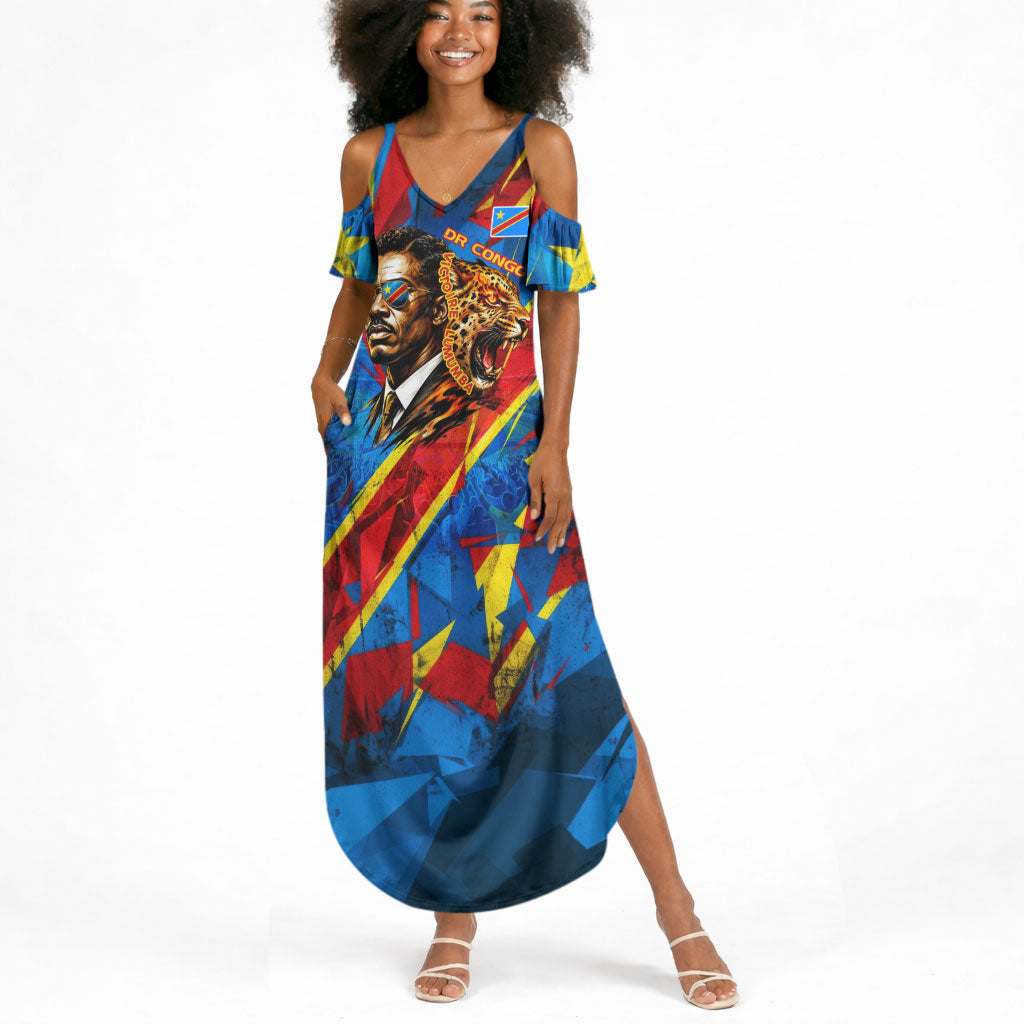 DR Congo Patrice Lumumba Football Victory Summer Maxi Dress African Pride Leopard And Flag