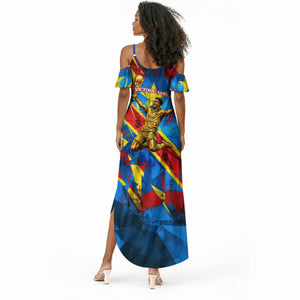 DR Congo Patrice Lumumba Football Victory Summer Maxi Dress African Pride Leopard And Flag