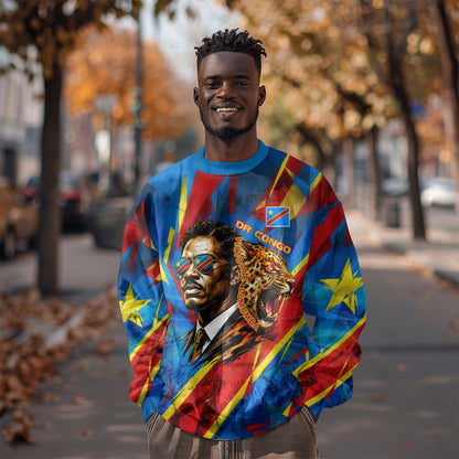 DR Congo Patrice Lumumba Football Victory Sweatshirt African Pride Leopard And Flag