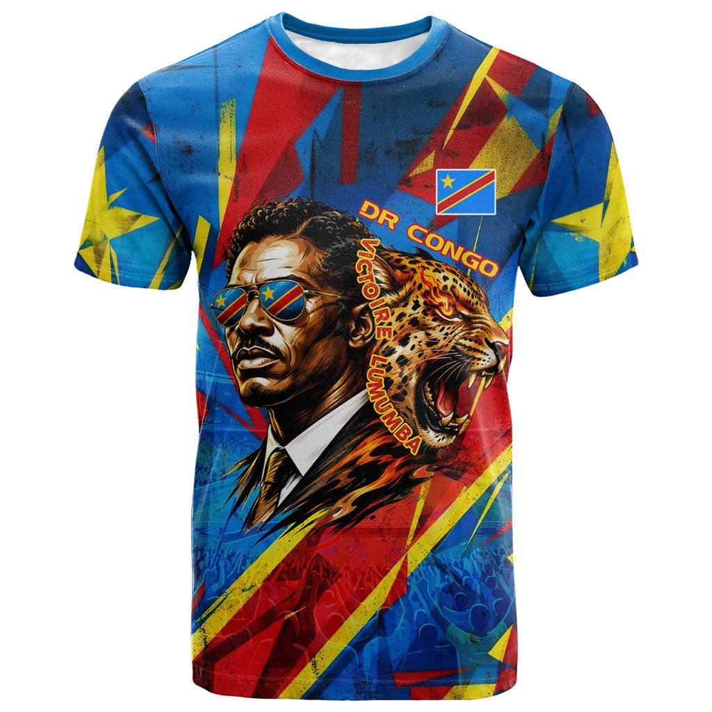 DR Congo Patrice Lumumba Football Victory T shirt African Pride Leopard And Flag