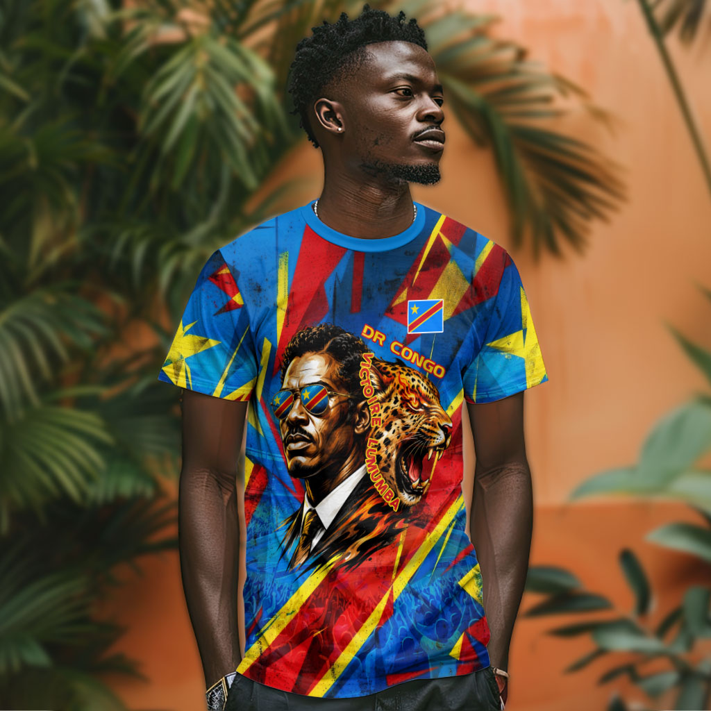 DR Congo Patrice Lumumba Football Victory T shirt African Pride Leopard And Flag