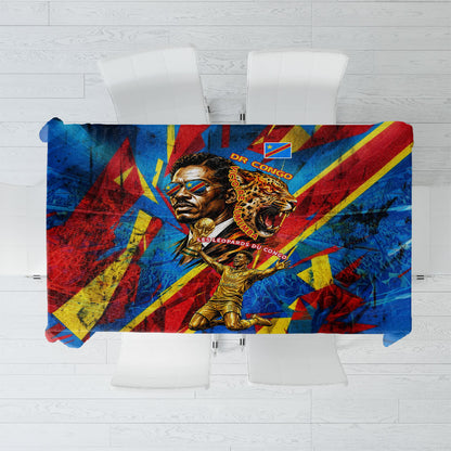 DR Congo Patrice Lumumba Football Victory Tablecloth African Pride Leopard And Flag