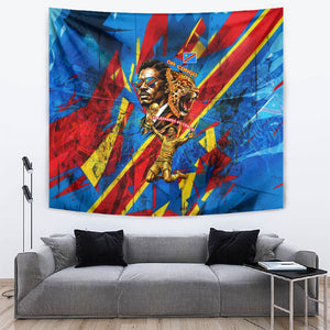 DR Congo Patrice Lumumba Football Victory Tapestry African Pride Leopard And Flag
