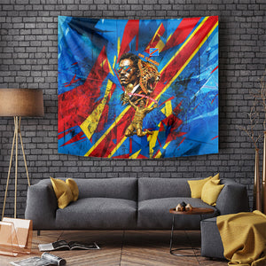 DR Congo Patrice Lumumba Football Victory Tapestry African Pride Leopard And Flag