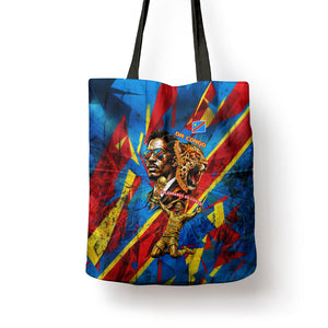 DR Congo Patrice Lumumba Football Victory Tote Bag African Pride Leopard And Flag