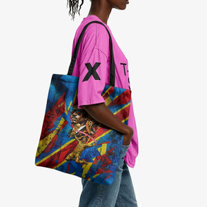 DR Congo Patrice Lumumba Football Victory Tote Bag African Pride Leopard And Flag