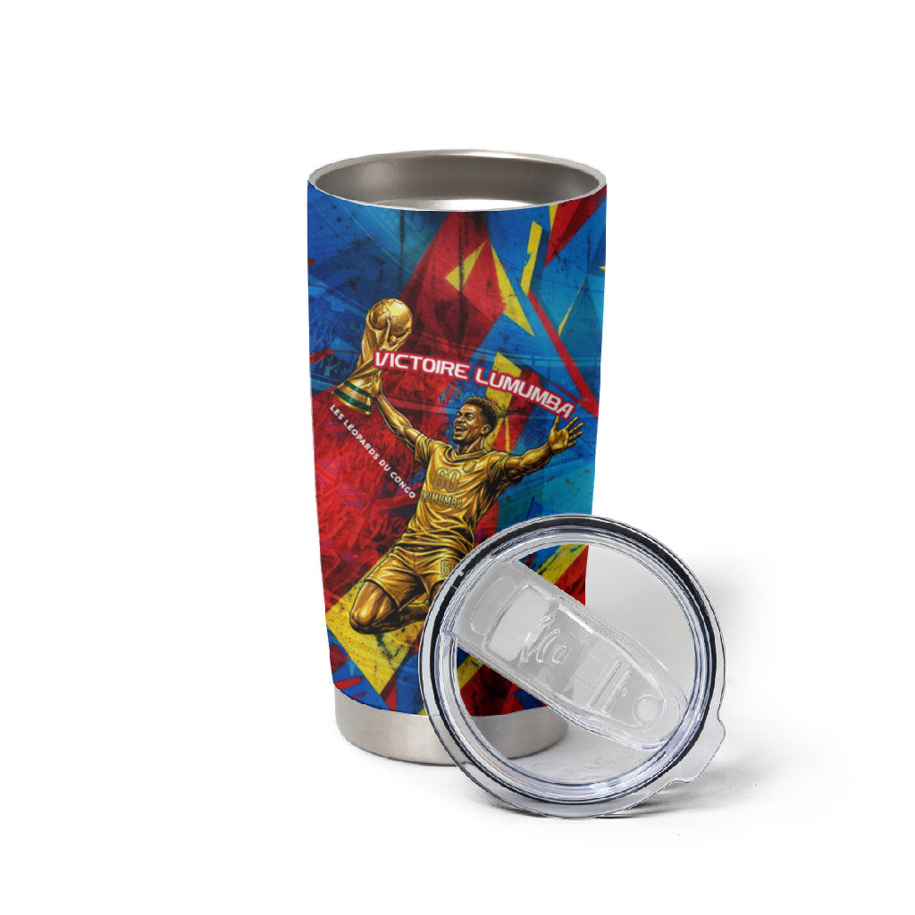 DR Congo Patrice Lumumba Football Victory Tumbler Cup African Pride Leopard And Flag