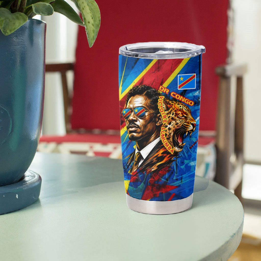 DR Congo Patrice Lumumba Football Victory Tumbler Cup African Pride Leopard And Flag