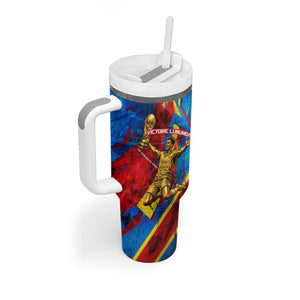 DR Congo Patrice Lumumba Football Victory Tumbler With Handle African Pride Leopard And Flag