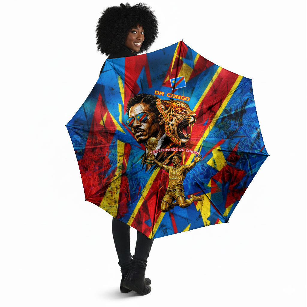 DR Congo Patrice Lumumba Football Victory Umbrella African Pride Leopard And Flag