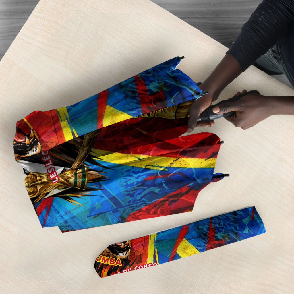 DR Congo Patrice Lumumba Football Victory Umbrella African Pride Leopard And Flag