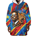 DR Congo Patrice Lumumba Football Victory Wearable Blanket Hoodie African Pride Leopard And Flag