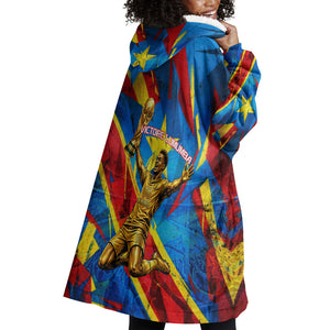 DR Congo Patrice Lumumba Football Victory Wearable Blanket Hoodie African Pride Leopard And Flag