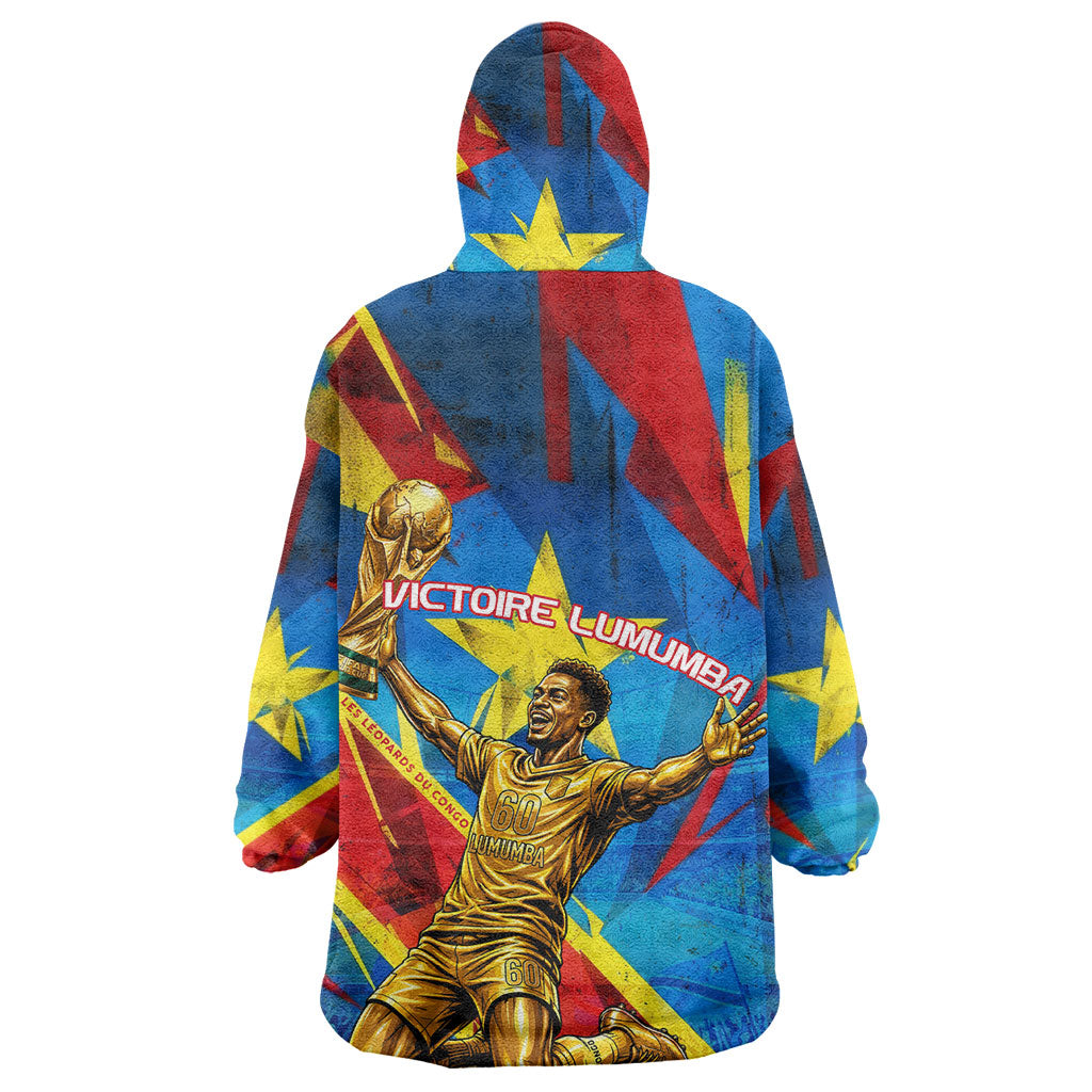 DR Congo Patrice Lumumba Football Victory Wearable Blanket Hoodie African Pride Leopard And Flag