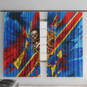 DR Congo Patrice Lumumba Football Victory Window Curtain African Pride Leopard And Flag