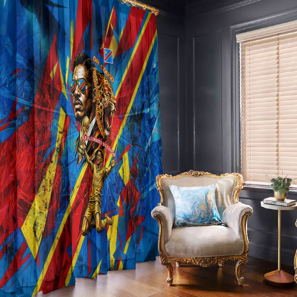 DR Congo Patrice Lumumba Football Victory Window Curtain African Pride Leopard And Flag