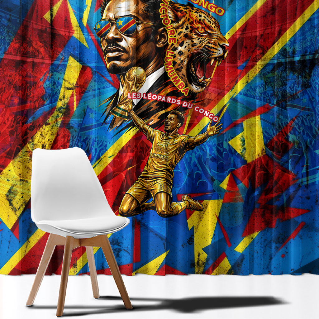 DR Congo Patrice Lumumba Football Victory Window Curtain African Pride Leopard And Flag